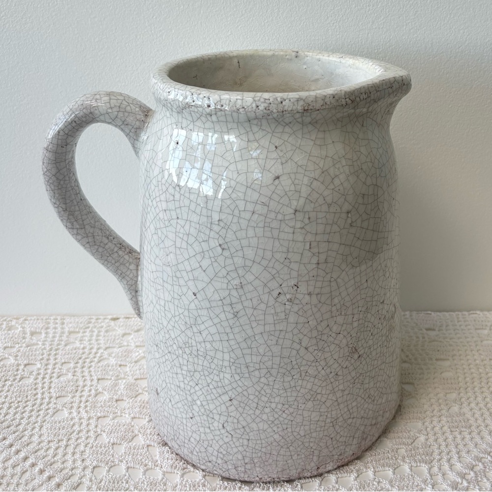 Vintage Pottery Handmade Pitcher Antique Milk Jug Crackle Glaze Retro Farmhouse - Picture 7 of 16